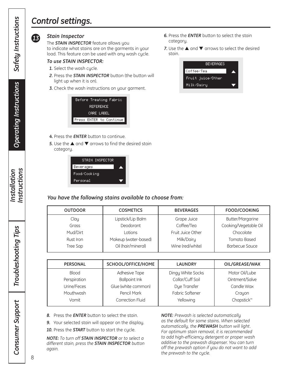 Control settings | GE Profile WPDH8910K User Manual | Page 8 / 84