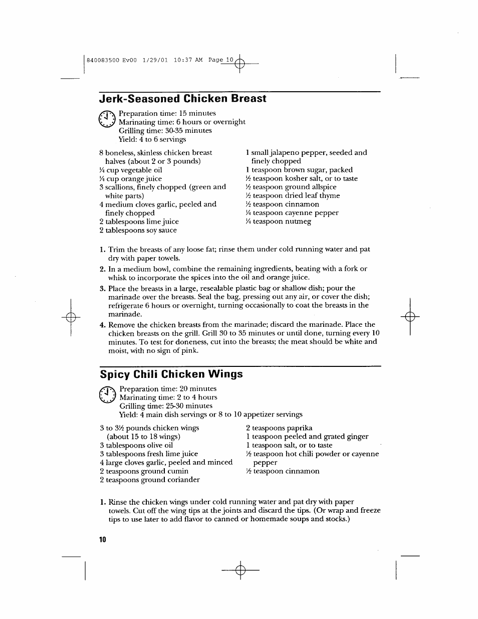 Jerk-seasoned chicken breast, Spicy chili chicken wings | GE 840083500 User Manual | Page 10 / 32