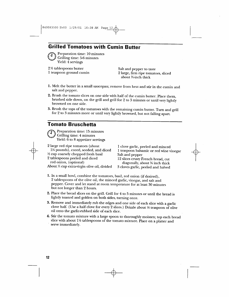 Grilled tomatoes with cumin butter, Tomato bruschettà | GE 840083500 User Manual | Page 12 / 32