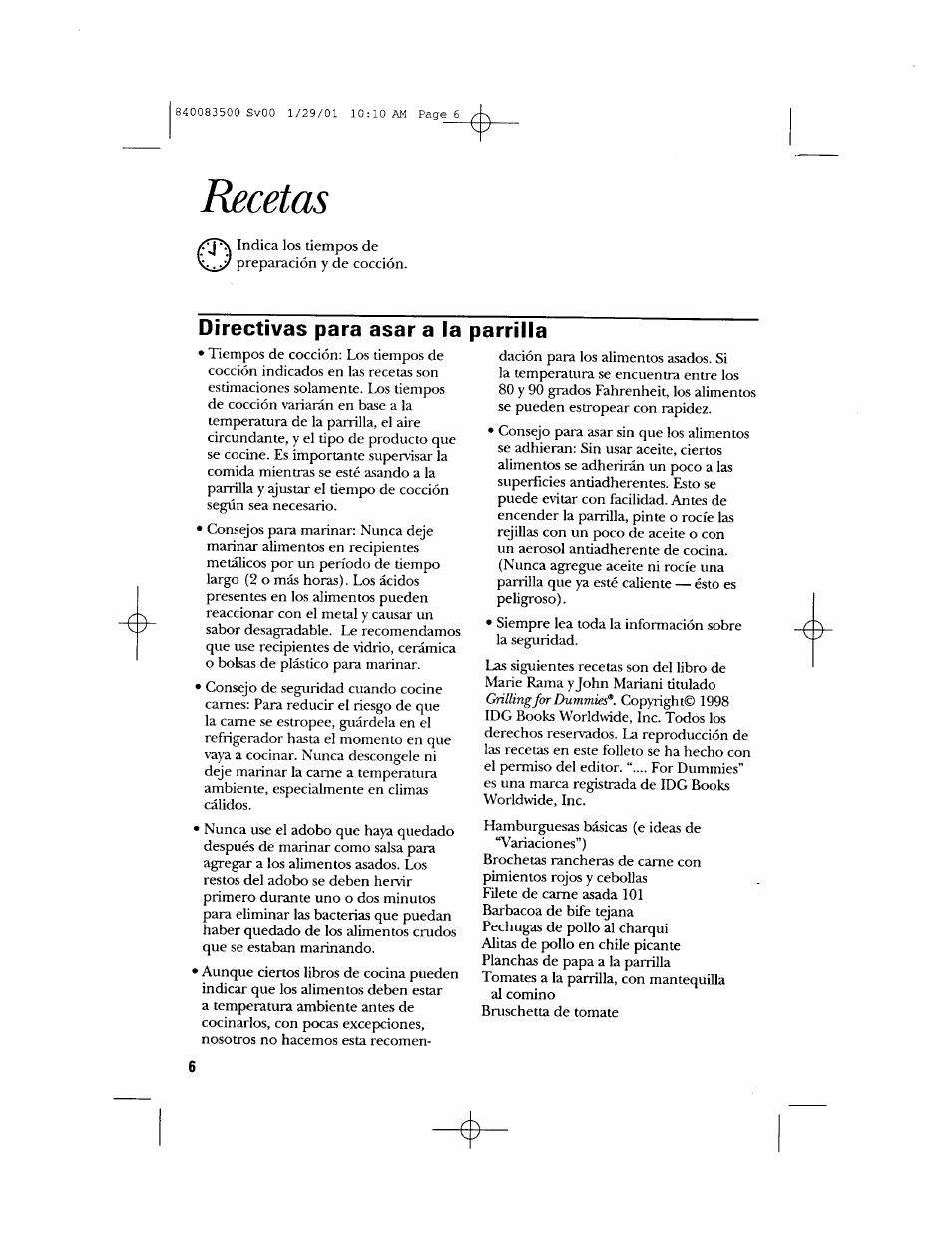 Recetas, Directivas para asar a la parrilla | GE 840083500 User Manual | Page 22 / 32