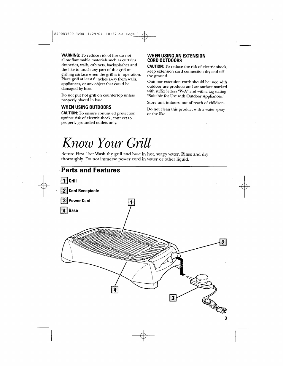 Know your grill, Parts and features | GE 840083500 User Manual | Page 3 / 32