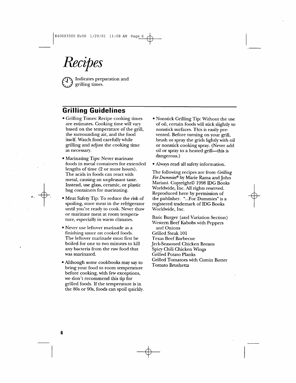 Recipes, Grilling guidelines | GE 840083500 User Manual | Page 6 / 32