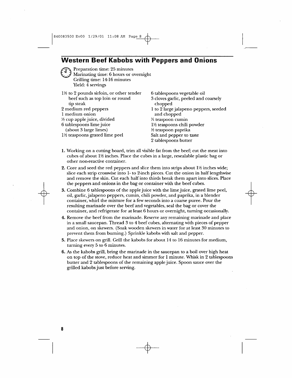 Western beef kabobs with peppers and onions | GE 840083500 User Manual | Page 8 / 32