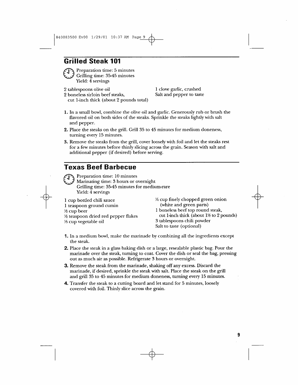Grilled steak 101, Texas beef barbecue | GE 840083500 User Manual | Page 9 / 32