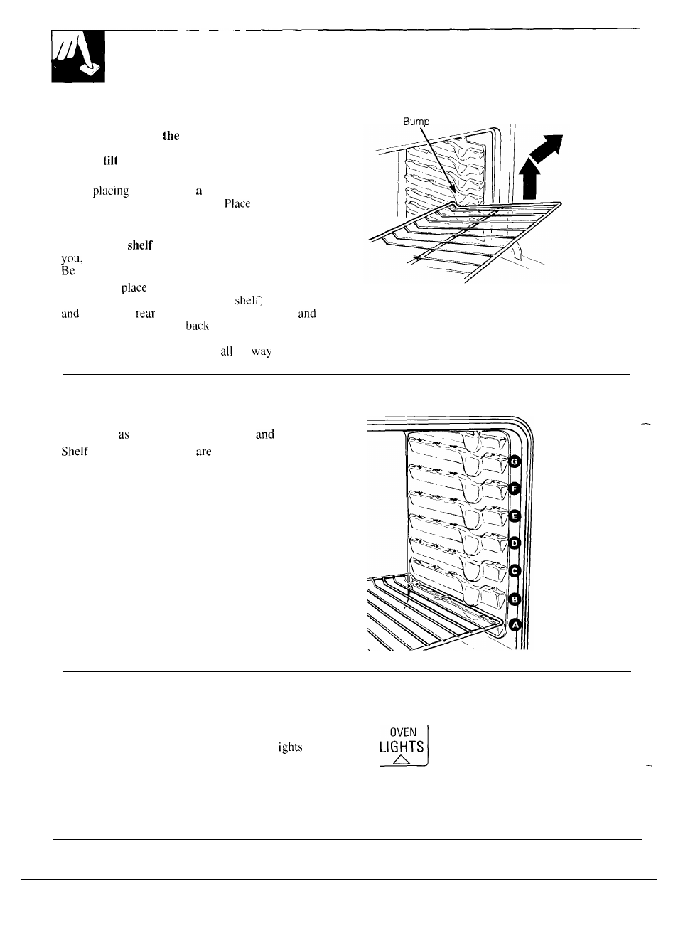 Light; bulb replacement , 36, Using your oven, Oven shelf | Shelf positions, Oven lights | GE 164D2966P087 User Manual | Page 10 / 40