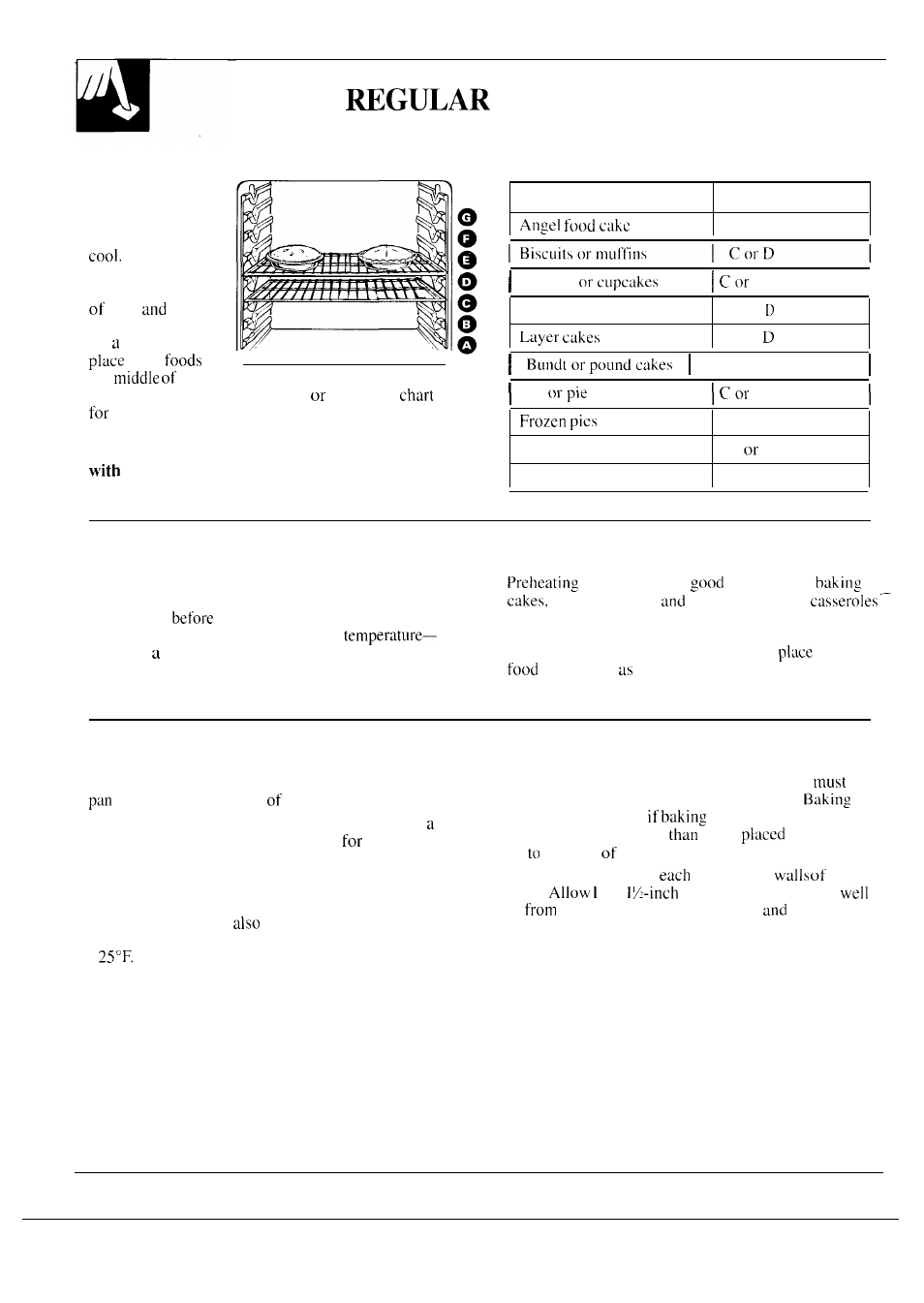 Preheating 18, Baking, Oven shelves | Preheating, Baking pans, Pan placement | GE 164D2966P087 User Manual | Page 18 / 40