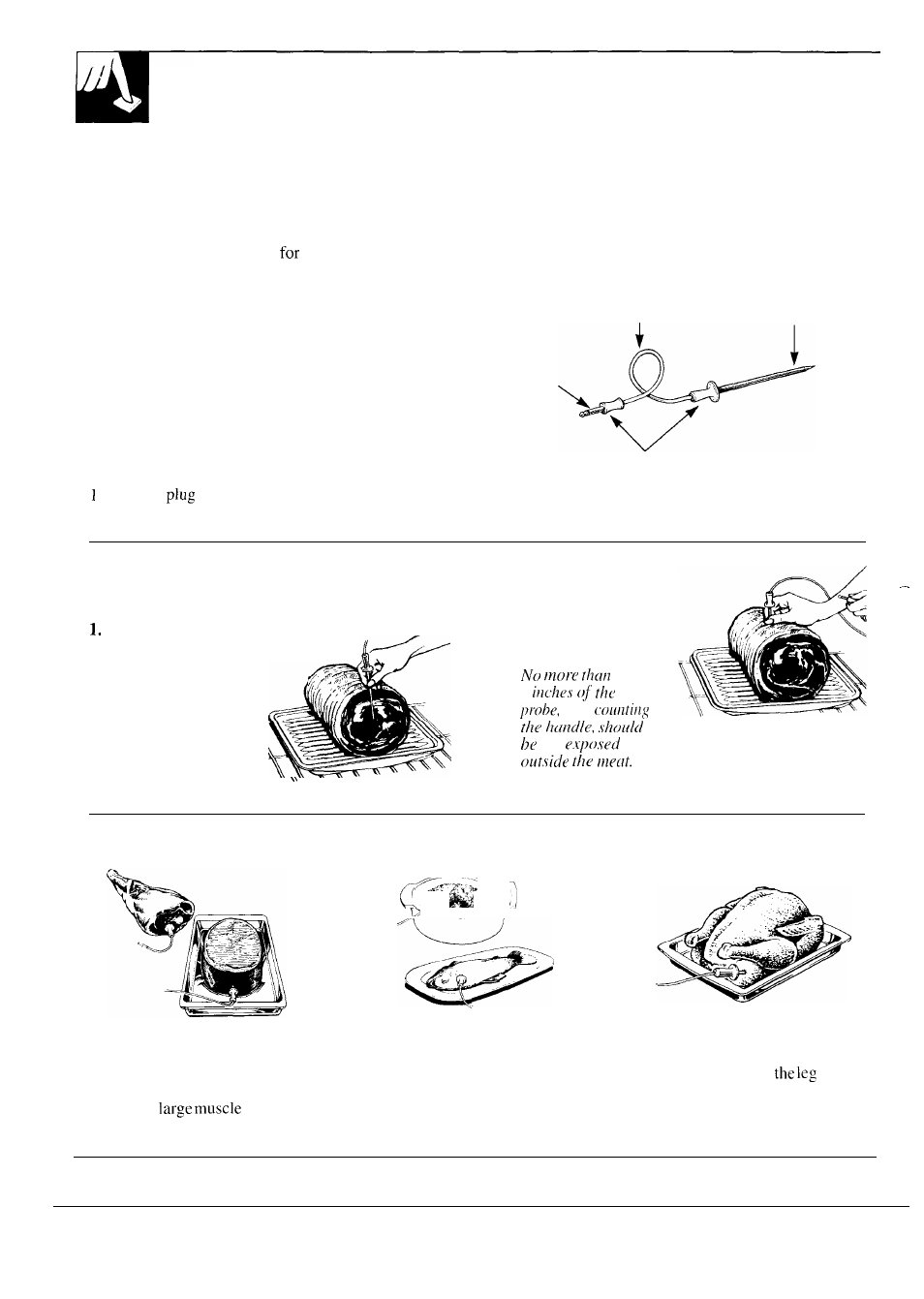 Roasting with the probe , 25, E/“- ‘w, Regular roasting with the probe | GE 164D2966P087 User Manual | Page 24 / 40