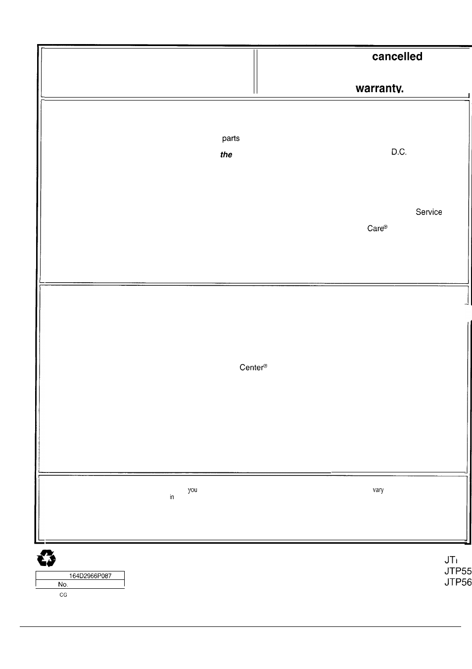 Warranty, Cover, Warranty is | Needed to obtain service, Under, What is covered, What is not covered | GE 164D2966P087 User Manual | Page 40 / 40