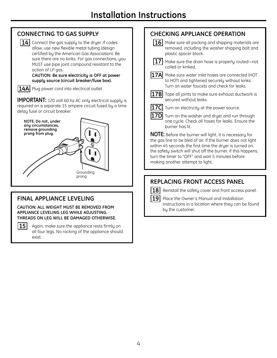 Installation instructions | GE WSM2780 Gas User Manual | Page 4 / 8