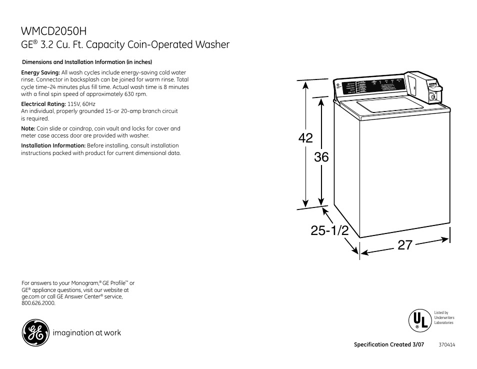 GE WMCD2050HWC User Manual | 2 pages