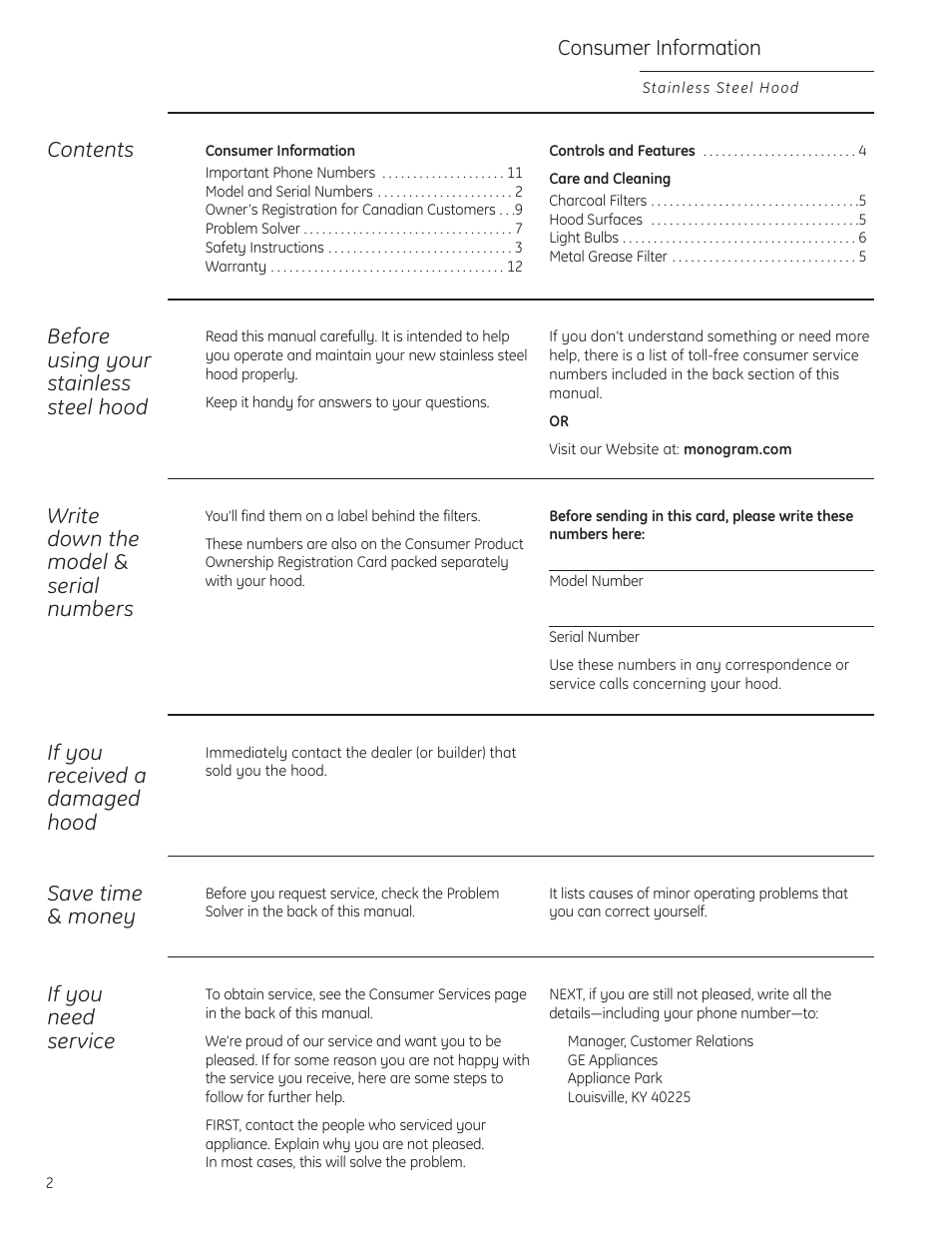 GE Monogram ZV855 User Manual | Page 2 / 32