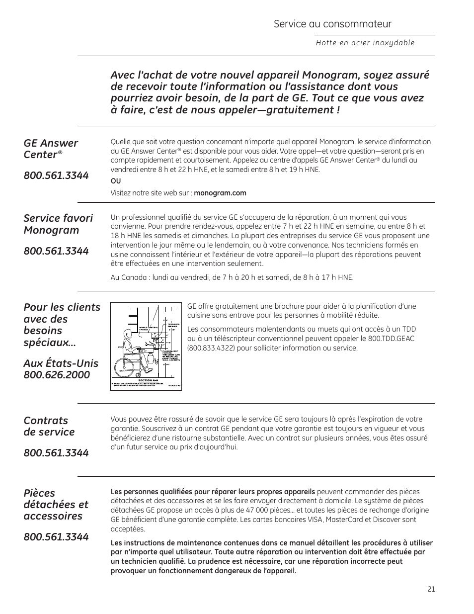 Numéros de téléphone importants, Service au consommateur | GE Monogram ZV855 User Manual | Page 21 / 32