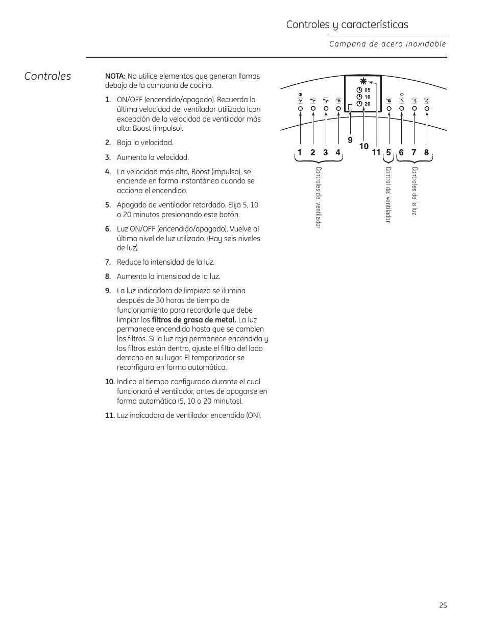 Controles y características, Controles | GE Monogram ZV855 User Manual | Page 25 / 32