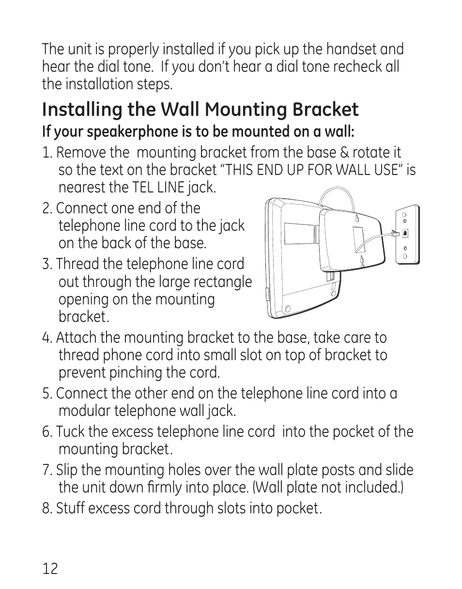 Installing the wall mounting bracket | GE 29568 User Manual | Page 12 / 56
