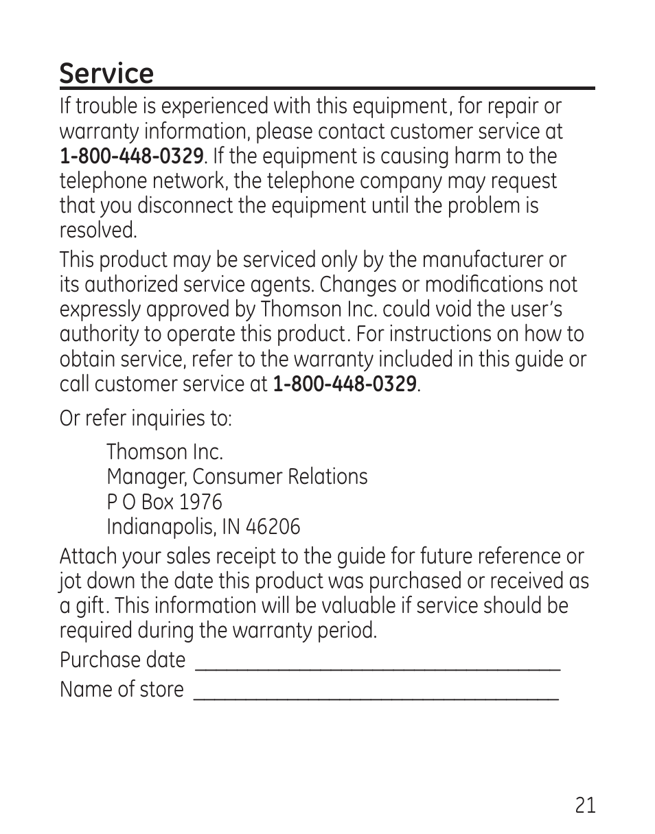 Service | GE 29568 User Manual | Page 21 / 56