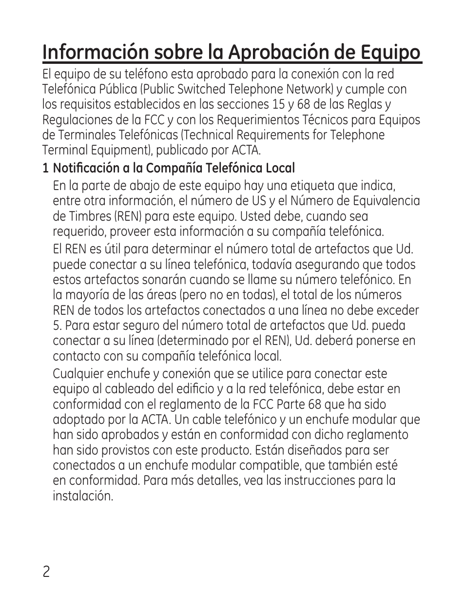 Información sobre la aprobación de equipo | GE 29568 User Manual | Page 30 / 56