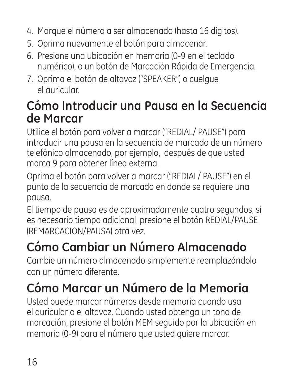Cómo cambiar un número almacenado | GE 29568 User Manual | Page 44 / 56
