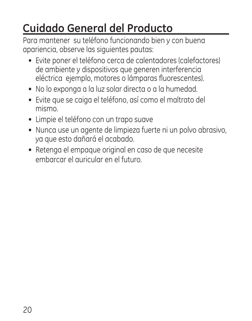 Cuidado general del producto | GE 29568 User Manual | Page 48 / 56