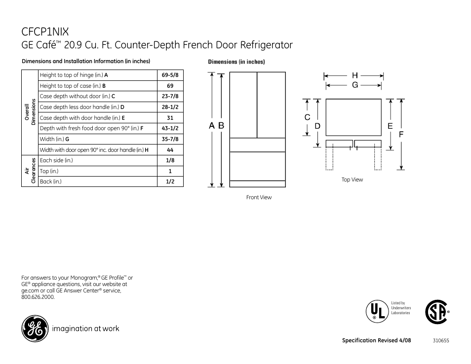 GE CFCP1NIX User Manual | 2 pages