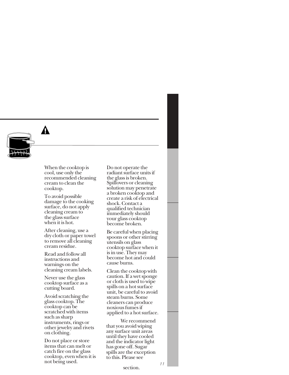 Self-cleaning oven, Warning, Radiant surface units | GE 164D3333P159 User Manual | Page 11 / 56