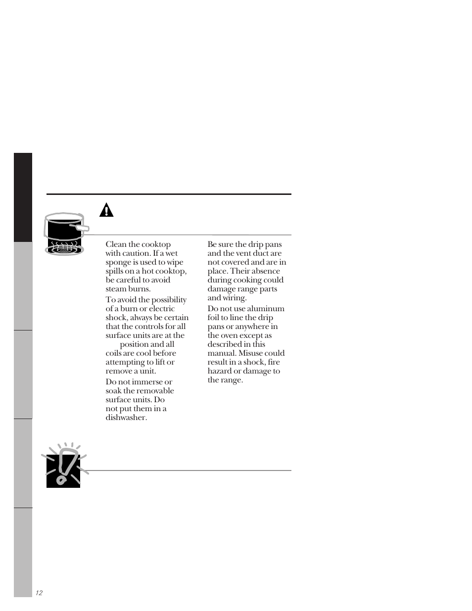 Surface units, Warning, Coil surface units | GE 164D3333P159 User Manual | Page 12 / 56