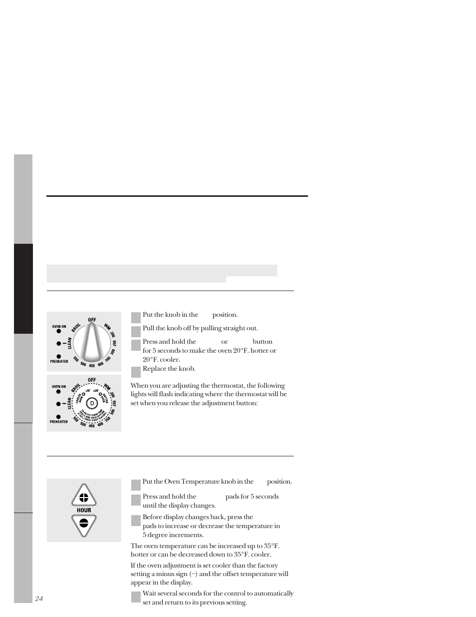 Using the clock and timer, Oven thermostat, Oven thermostat , 25 | Adjust the oven thermostat—easy to do yourself | GE 164D3333P159 User Manual | Page 24 / 56