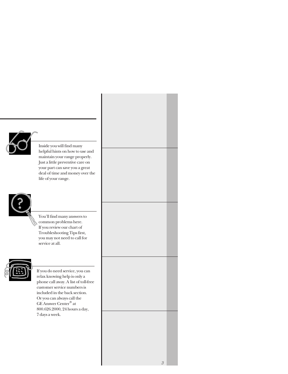 Safety information, Operating instructions, Installation instructions | Troubleshooting tips, Customer service, Read this manual, If you need service | GE 164D3333P159 User Manual | Page 3 / 56