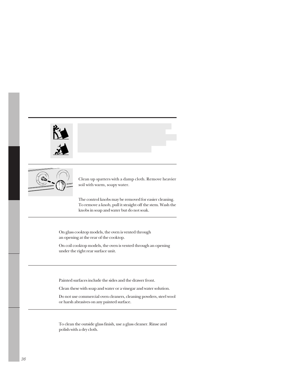 Care and cleaning of the range | GE 164D3333P159 User Manual | Page 36 / 56