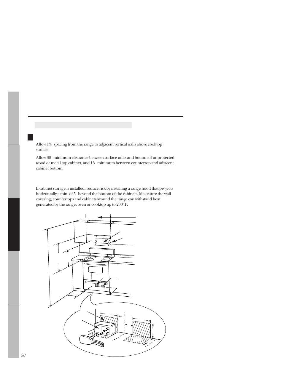 Prepare the opening, Installation of the range | GE 164D3333P159 User Manual | Page 38 / 56