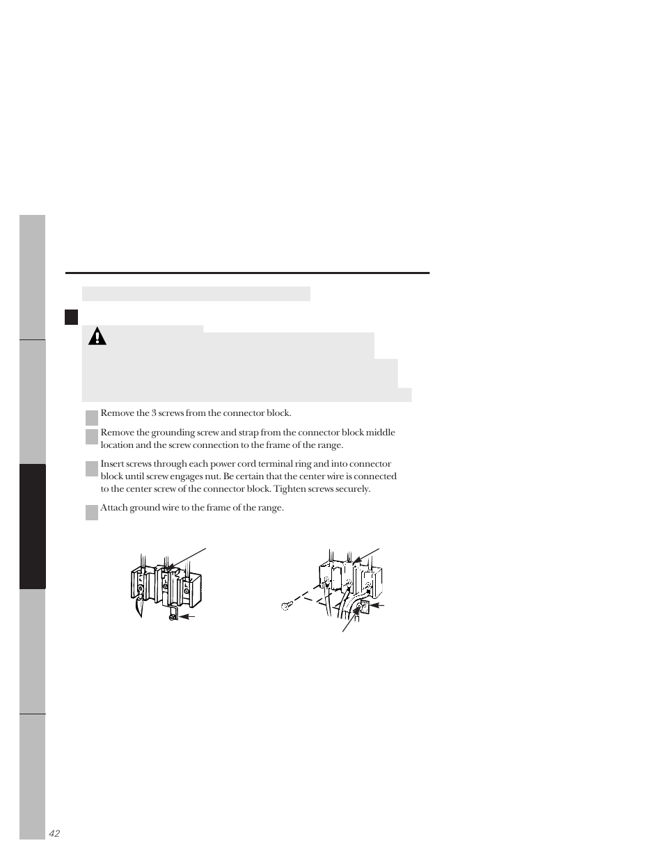 Warning, Dc b a 5, Installation of the range | GE 164D3333P159 User Manual | Page 42 / 56