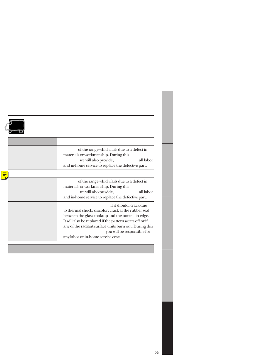 Warranty, Electric range warranty | GE 164D3333P159 User Manual | Page 55 / 56