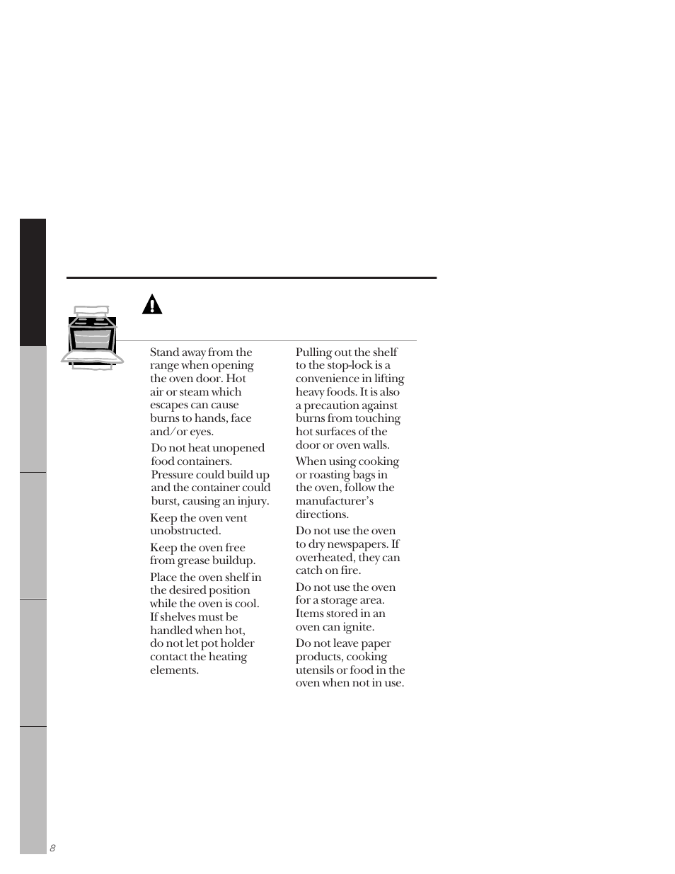 Oven, Warning | GE 164D3333P159 User Manual | Page 8 / 56