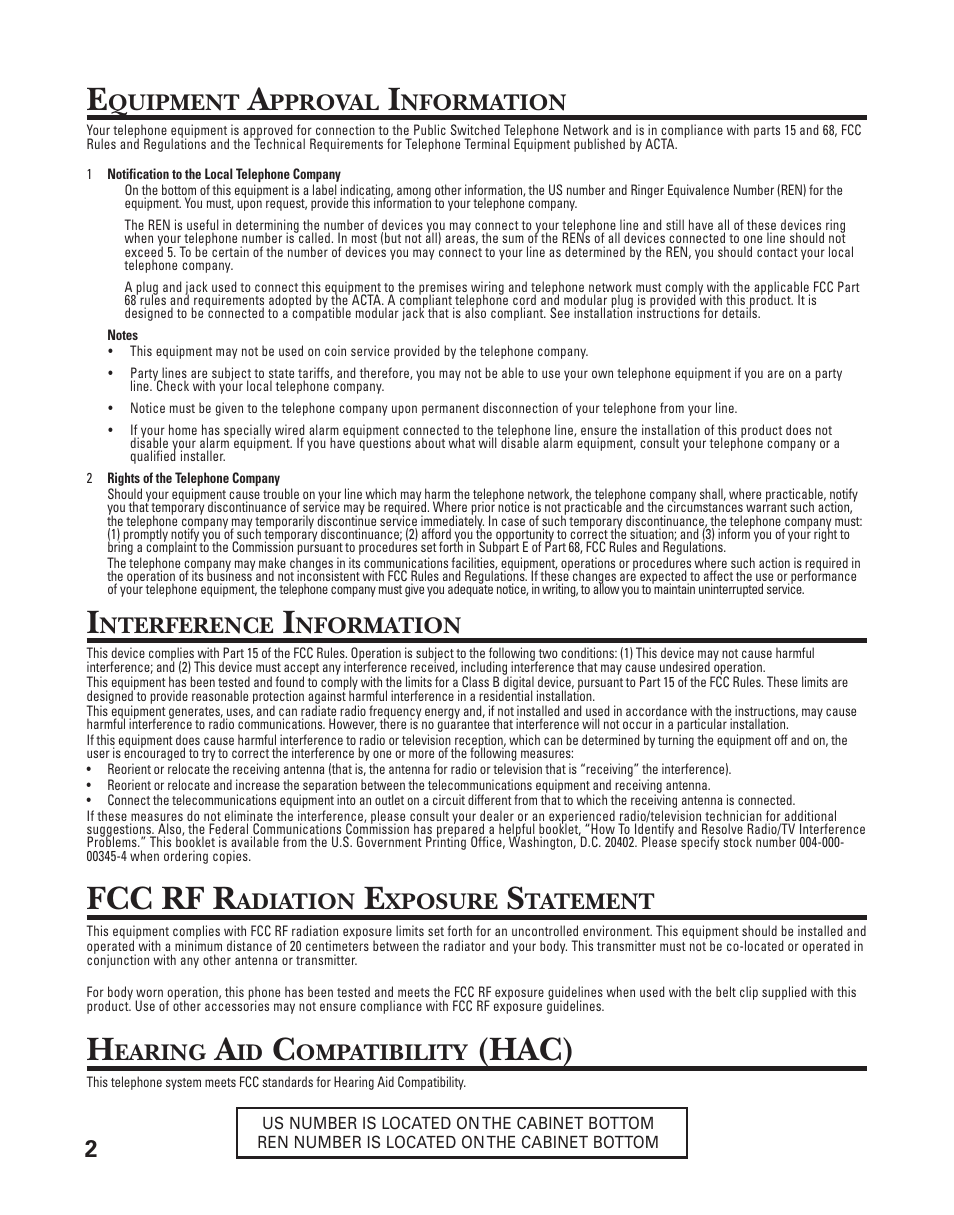 Fcc rf r, Hac) | GE 25826GC User Manual | Page 2 / 128