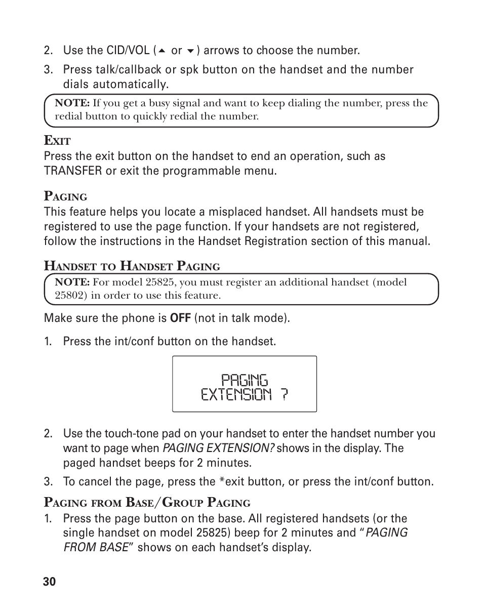 Paging extension | GE 25826GC User Manual | Page 30 / 128