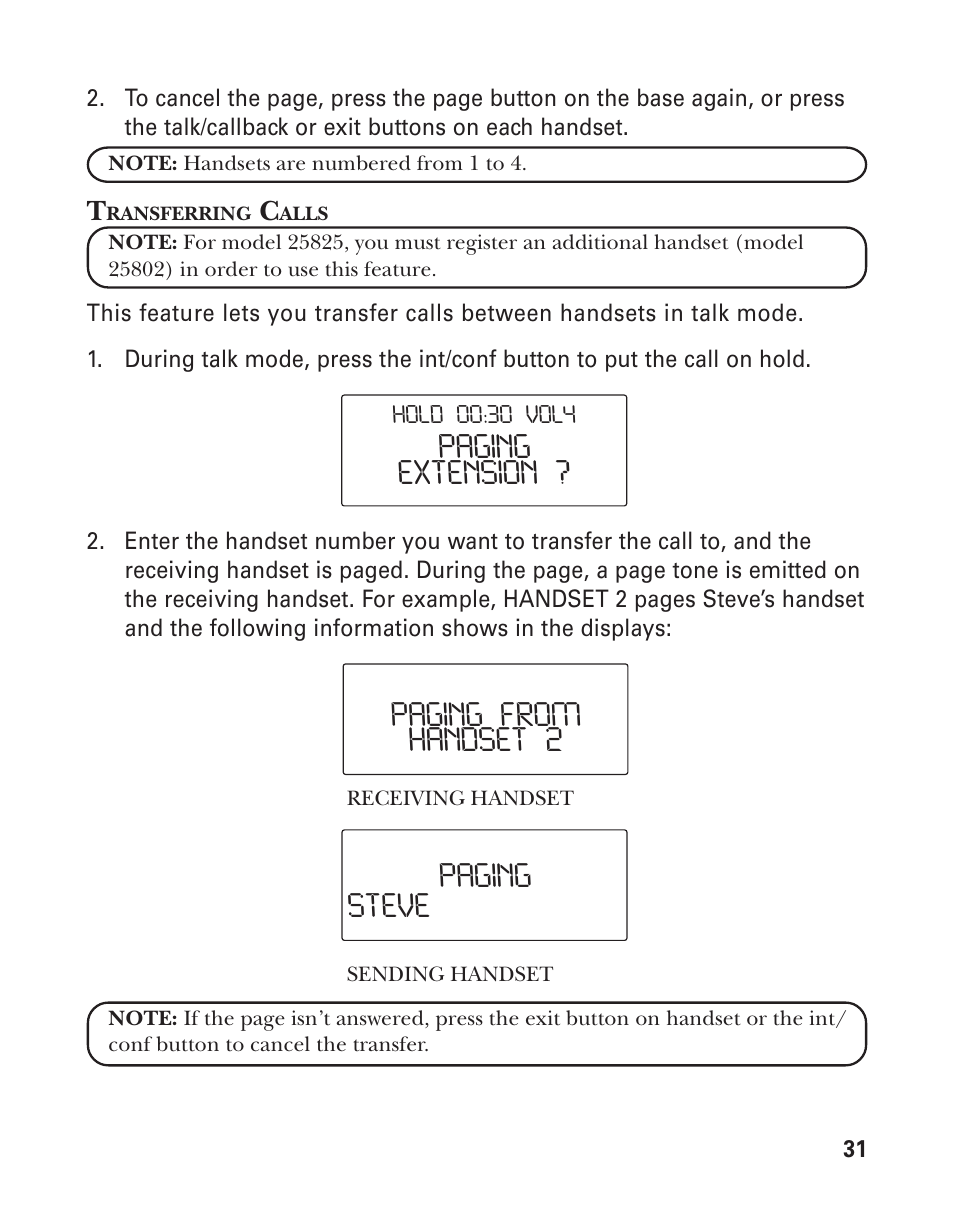 Extension ? paging, Handset 2 paging from steve paging | GE 25826GC User Manual | Page 31 / 128