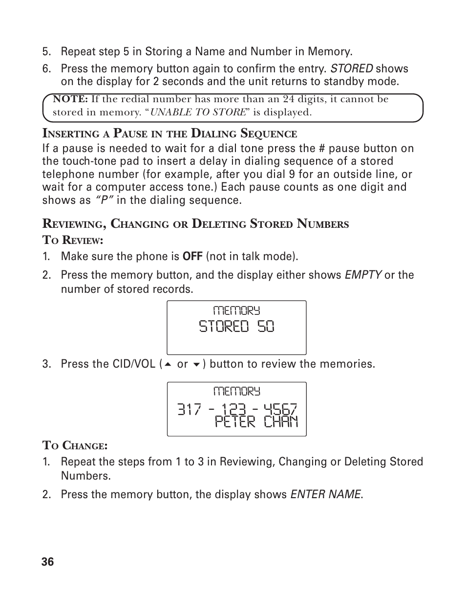 Stored 50 | GE 25826GC User Manual | Page 36 / 128