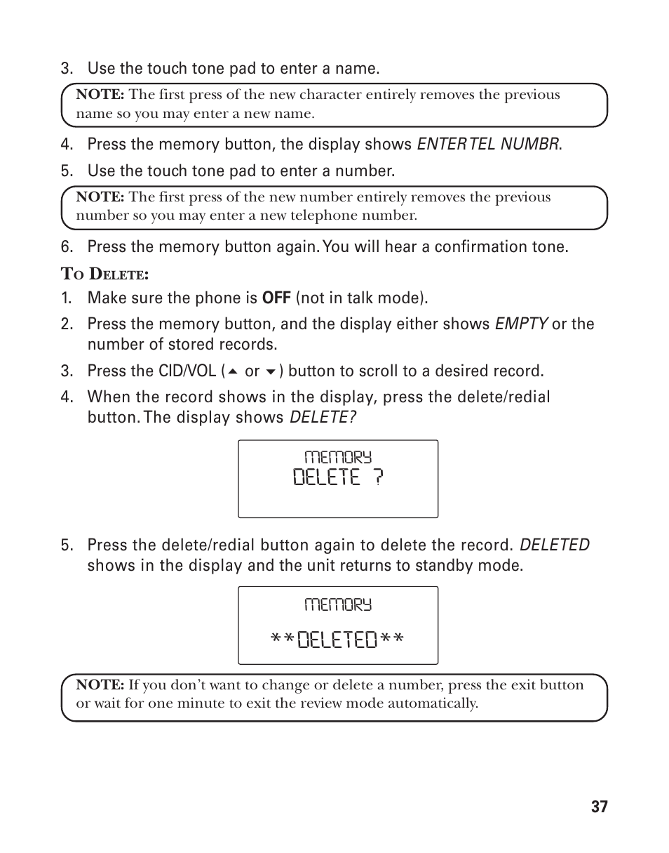 Deleted, Delete | GE 25826GC User Manual | Page 37 / 128