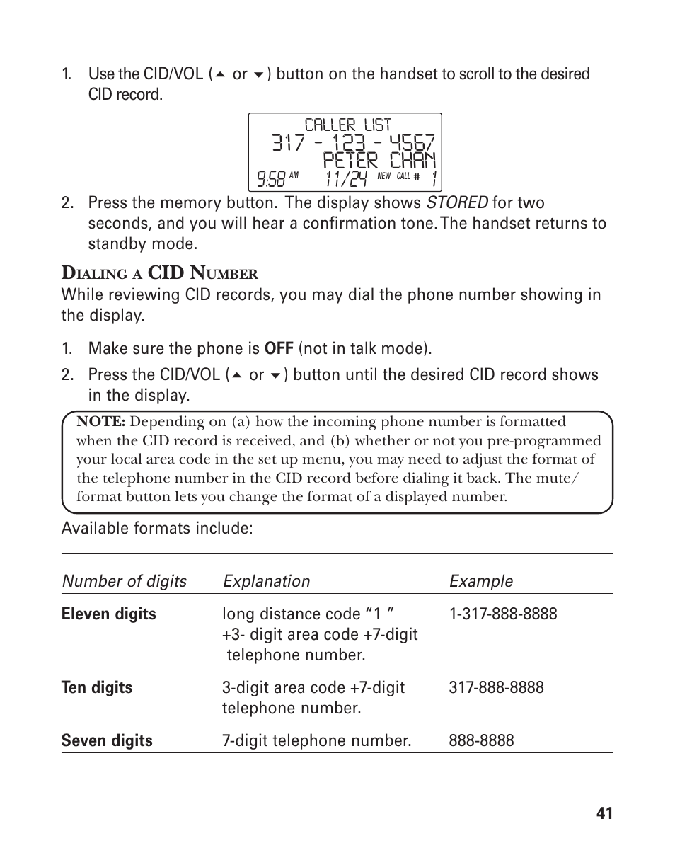 Cid n | GE 25826GC User Manual | Page 41 / 128