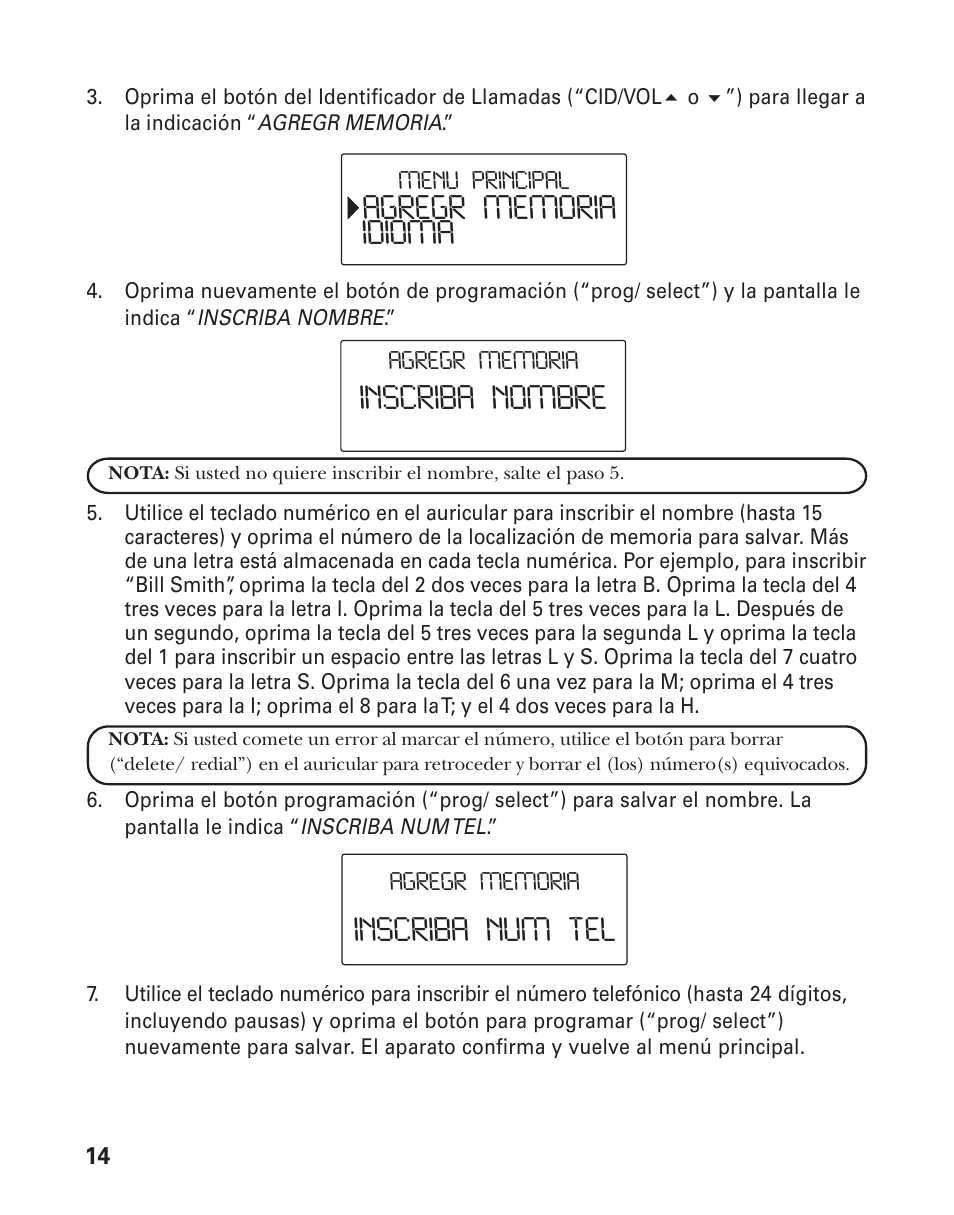 Inscriba num tel inscriba nombre | GE 25826GC User Manual | Page 78 / 128