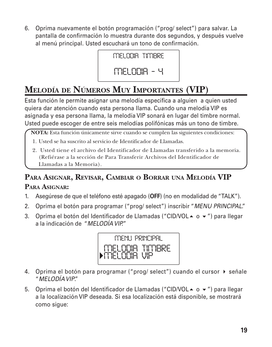 Vip), Melodia ‐ 4, Melodia timbre melodia vip | GE 25826GC User Manual | Page 83 / 128