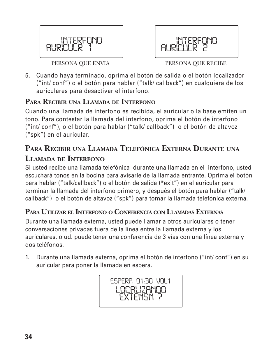 Extensn ? localizando, Auriculr 1 interfono auriculr 2 interfono | GE 25826GC User Manual | Page 98 / 128