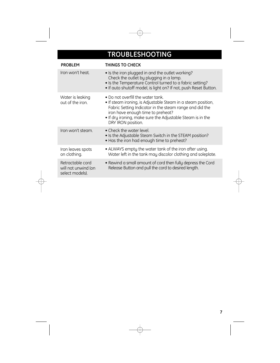 Troubleshooting | GE 840173100 User Manual | Page 7 / 8