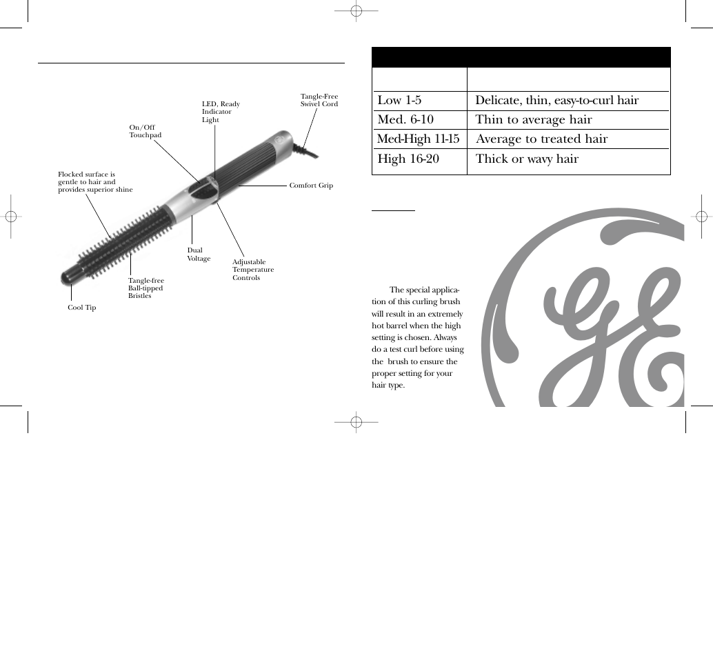Temperature setting guide | GE 106628 User Manual | Page 5 / 20