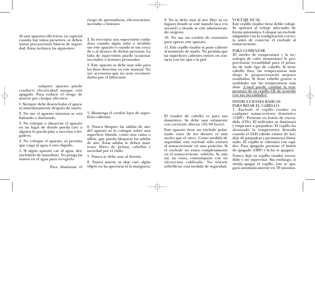 Spanish version, Salvaguardias importantes | GE 106628 User Manual | Page 8 / 20