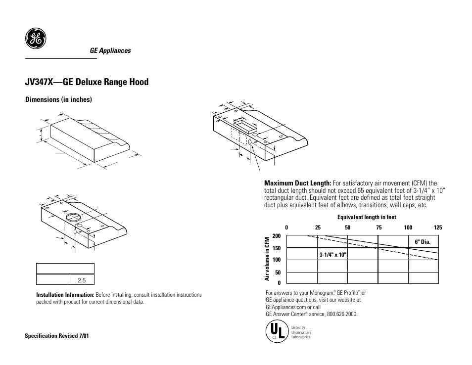 GE Deluxe JV347XBB User Manual | 2 pages