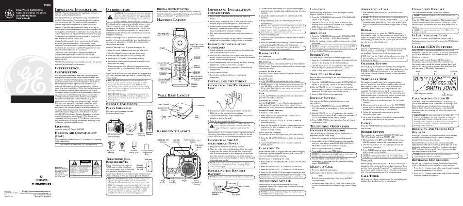 GE 27420 User Manual | 2 pages