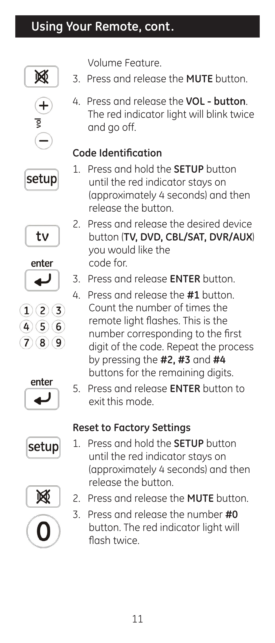 Using your remote, cont | GE 24965 User Manual | Page 11 / 42