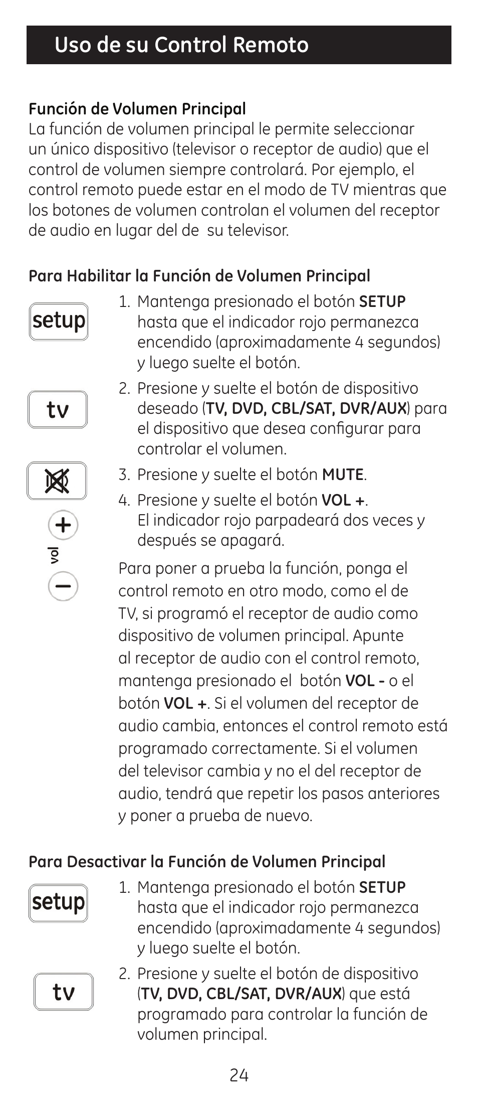 Uso de su control remoto | GE 24965 User Manual | Page 24 / 42