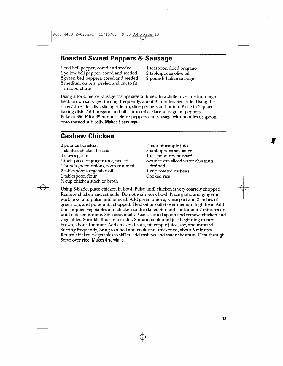 Roasted sweet peppers & sausage, Cashew chicken | GE 106622 User Manual | Page 13 / 36