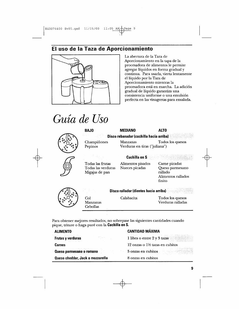 El uso de la taza de aporcionamiento, Guía de uso | GE 106622 User Manual | Page 27 / 36